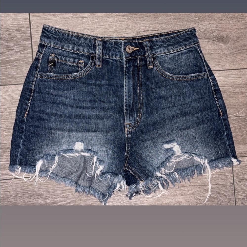 Kancan Women’s Denim Shorts Size 3/25 Distressed Cut Offs Hi Rise EUC